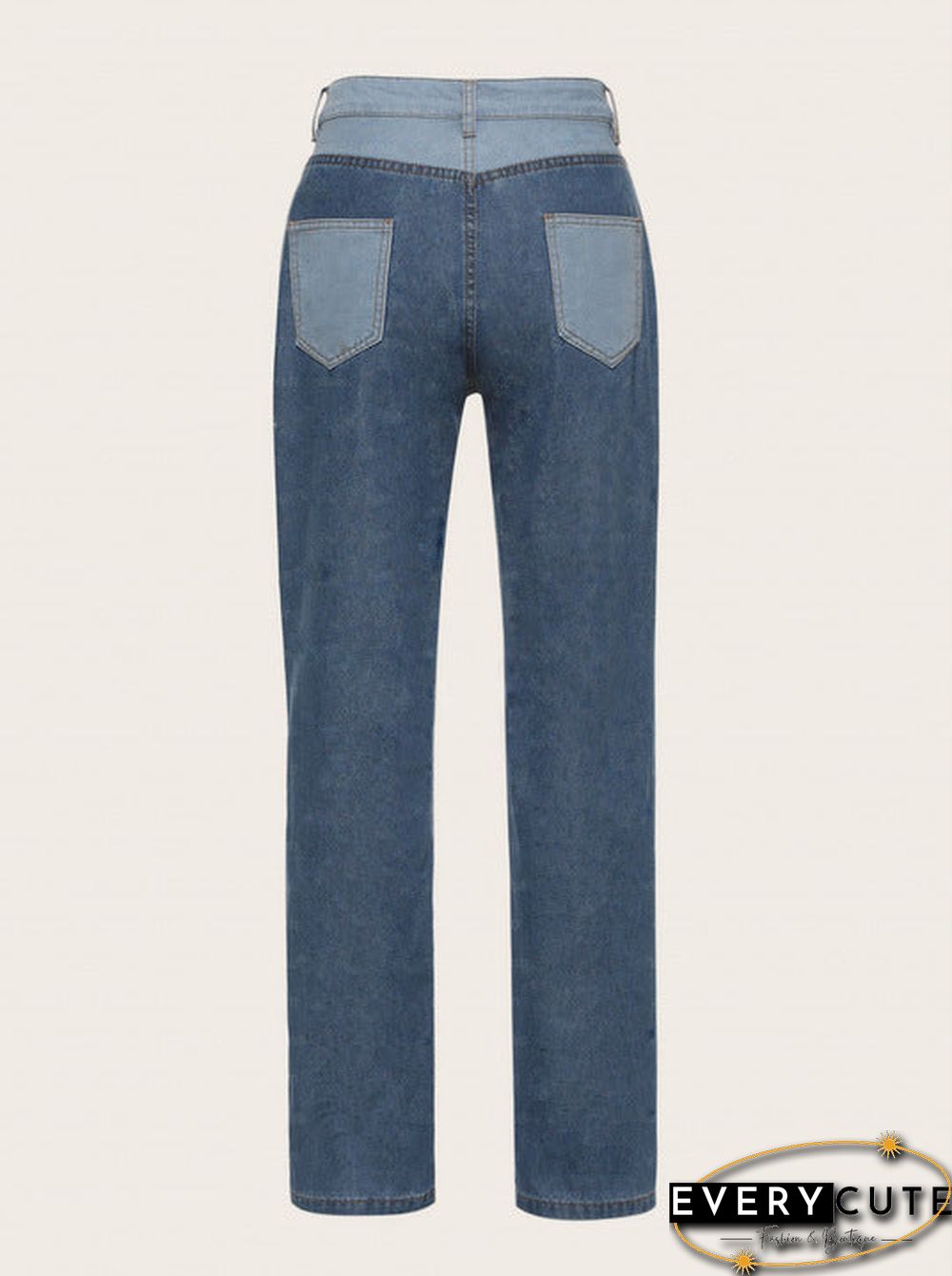 Patchwork Stitch Color Block Slim Fit Straight Leg Jeans Ripped Denim Pants