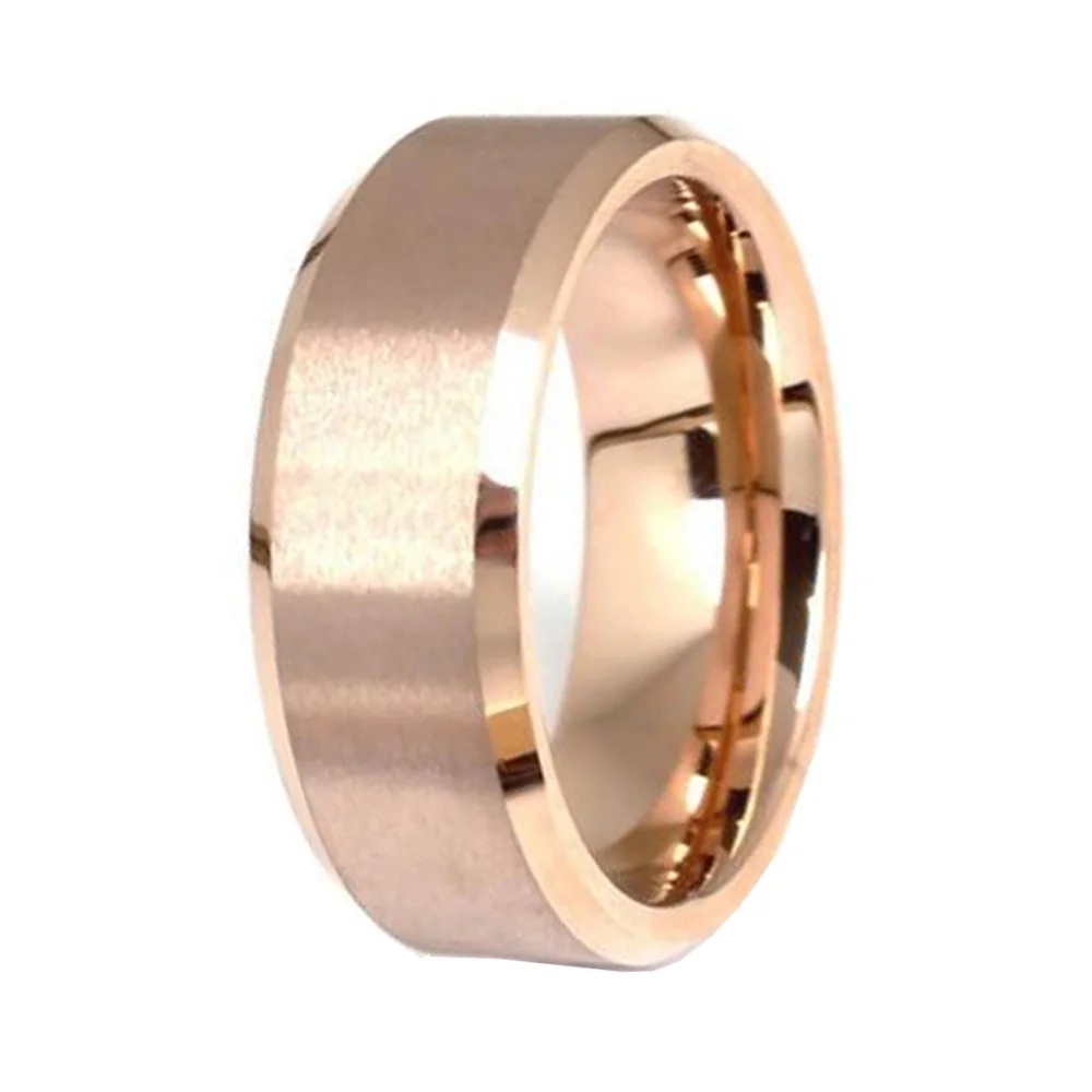 6MM 8MM Rose Gold Brushed Bevel Edge Tungsten Couple Wedding Bands