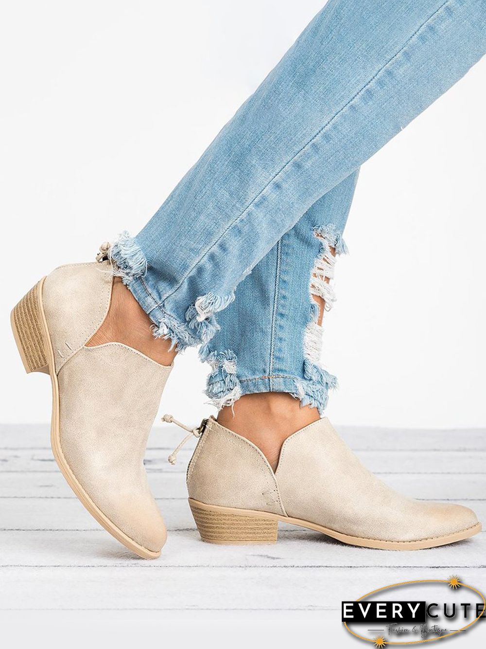 Pu Chunky Heel Zipper Pumps
