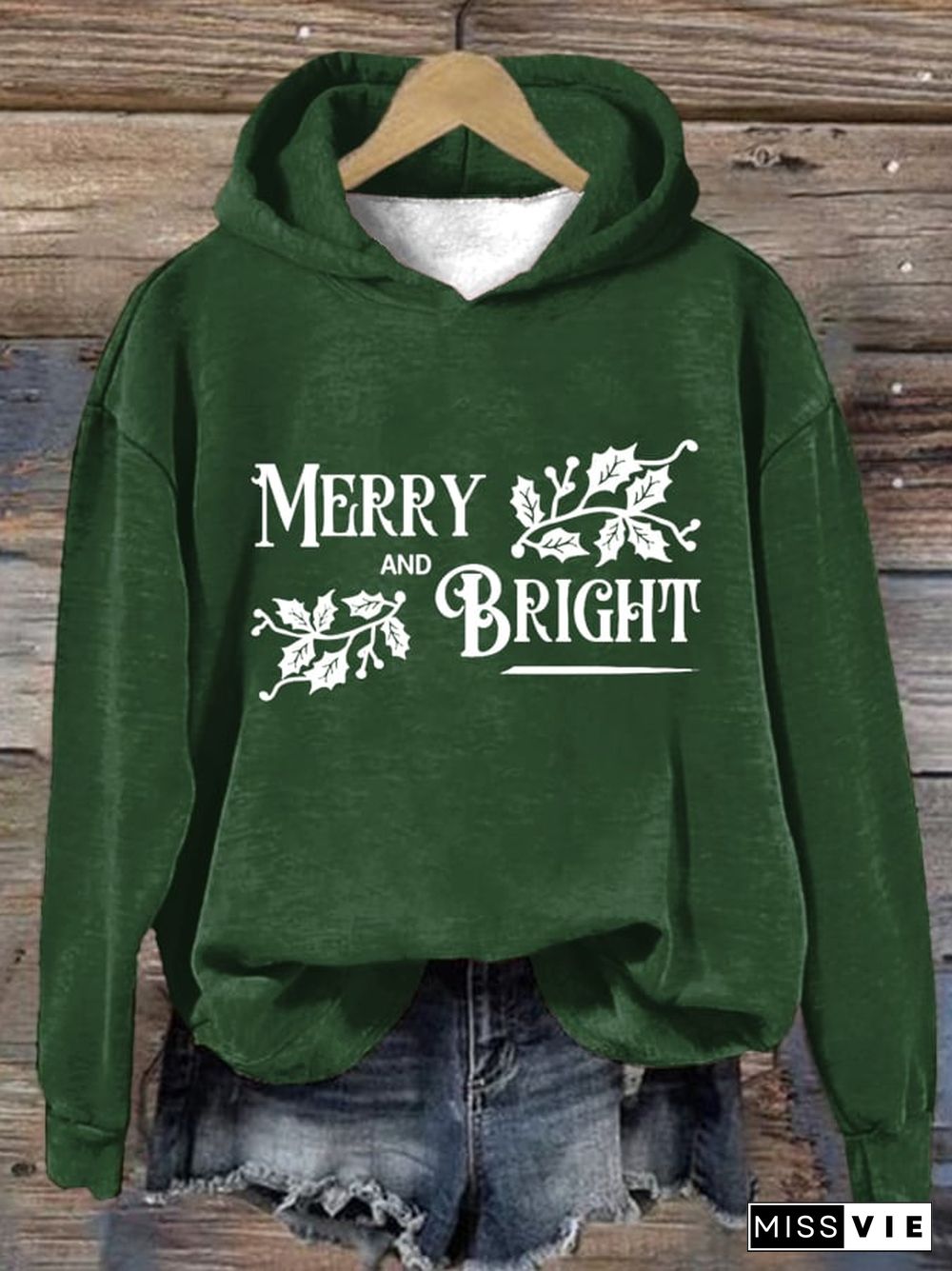 Women's Merry And Bright Print Long Sleeve Hoodie
