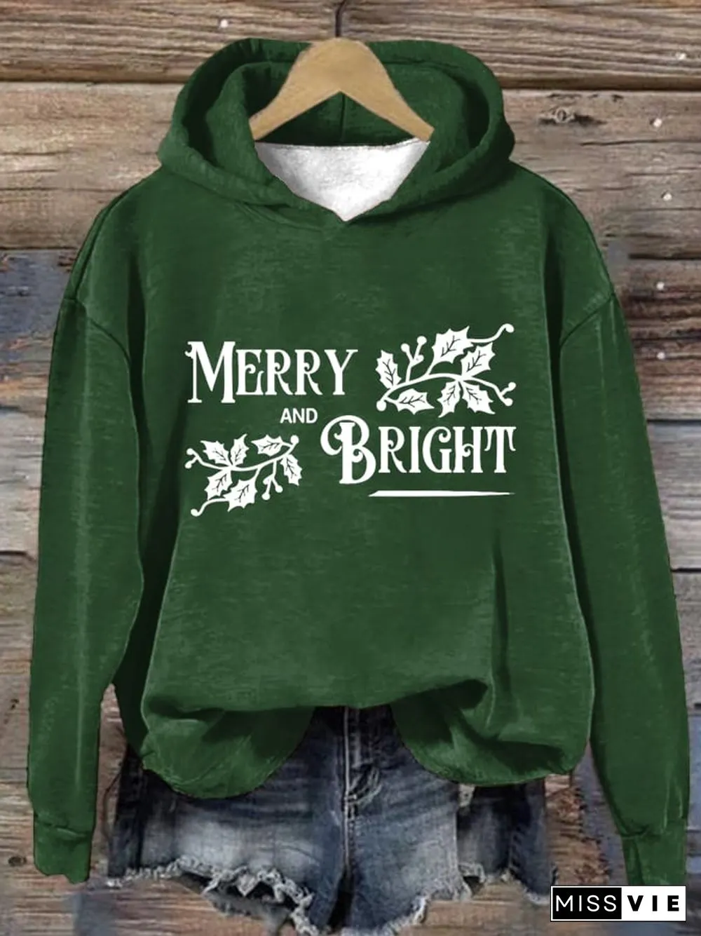 Women's Merry And Bright Print Long Sleeve Hoodie