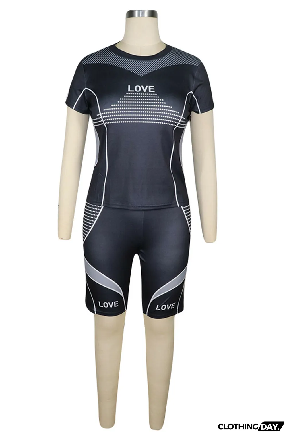 Pink knit Sexy Patchwork Print Straight Short Sleeve Two Pieces