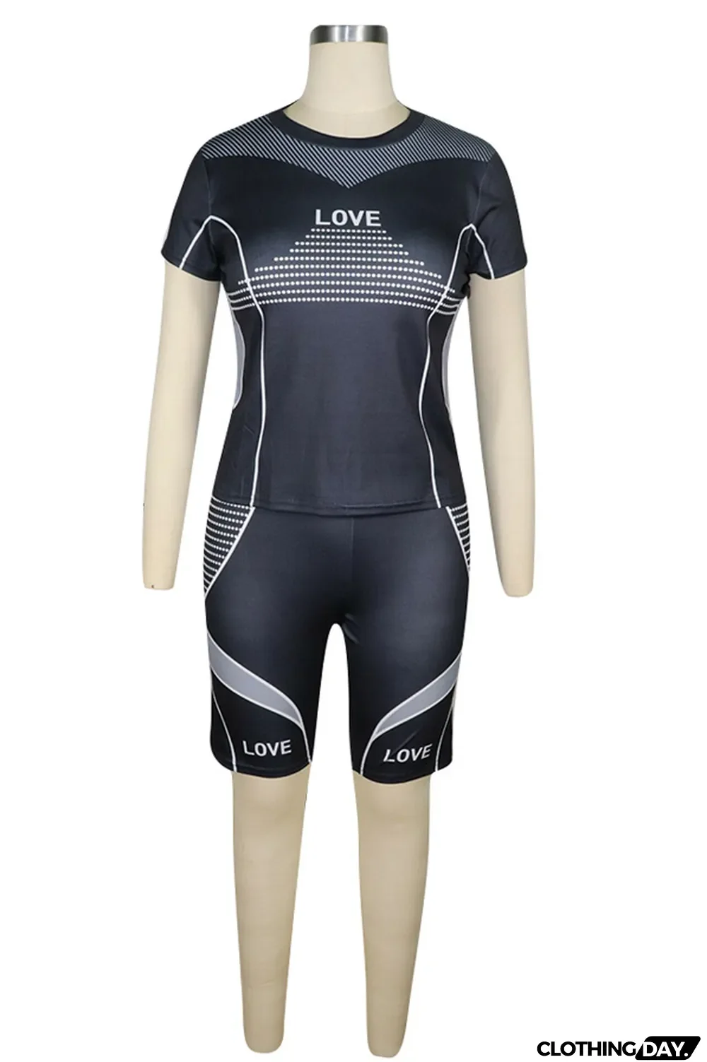 Pink knit Sexy Patchwork Print Straight Short Sleeve Two Pieces