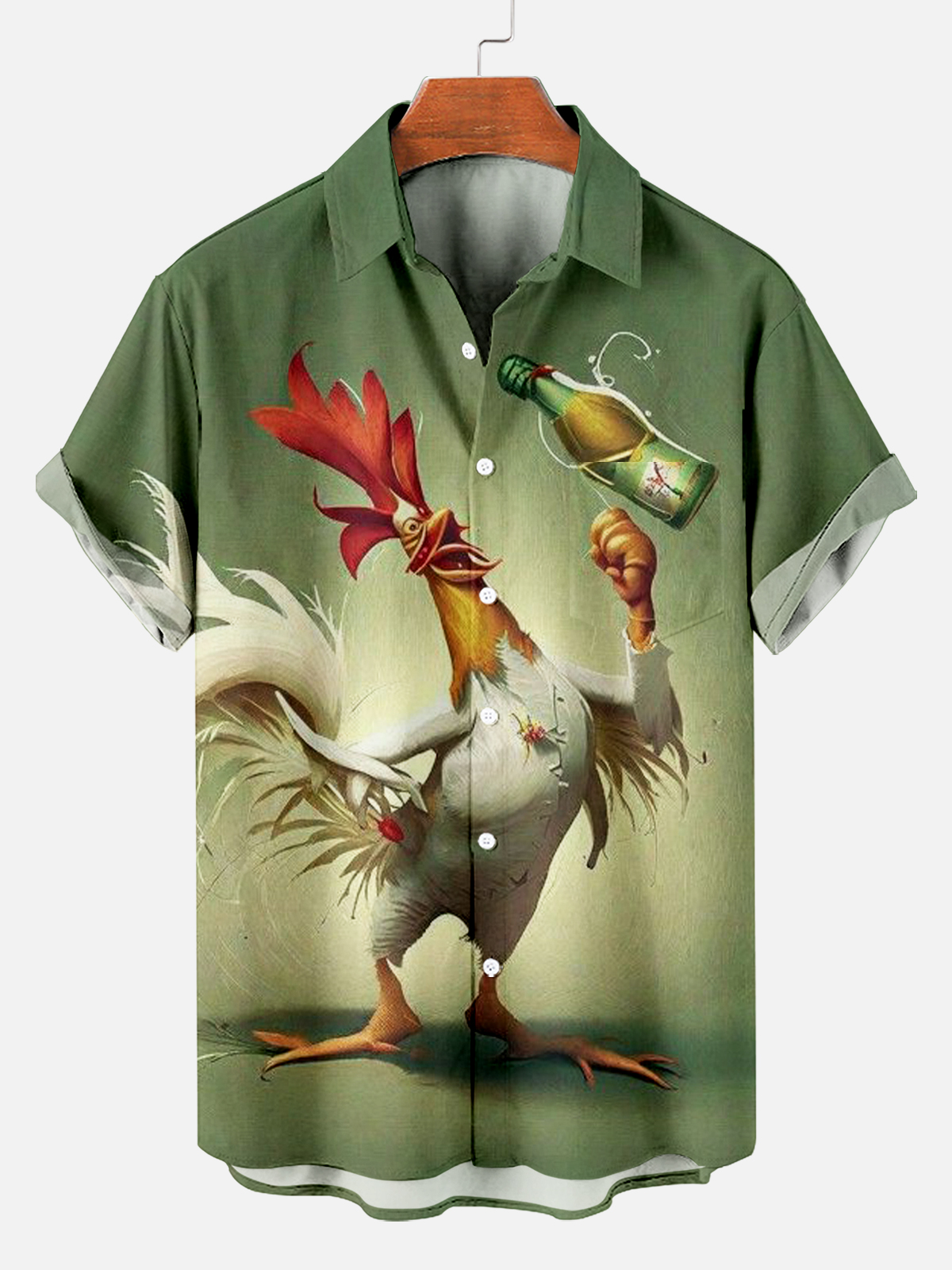 Rooster Beer Breast Pocket Short Sleeve Hawaiian Shirt PLUSCLOTHESMAN