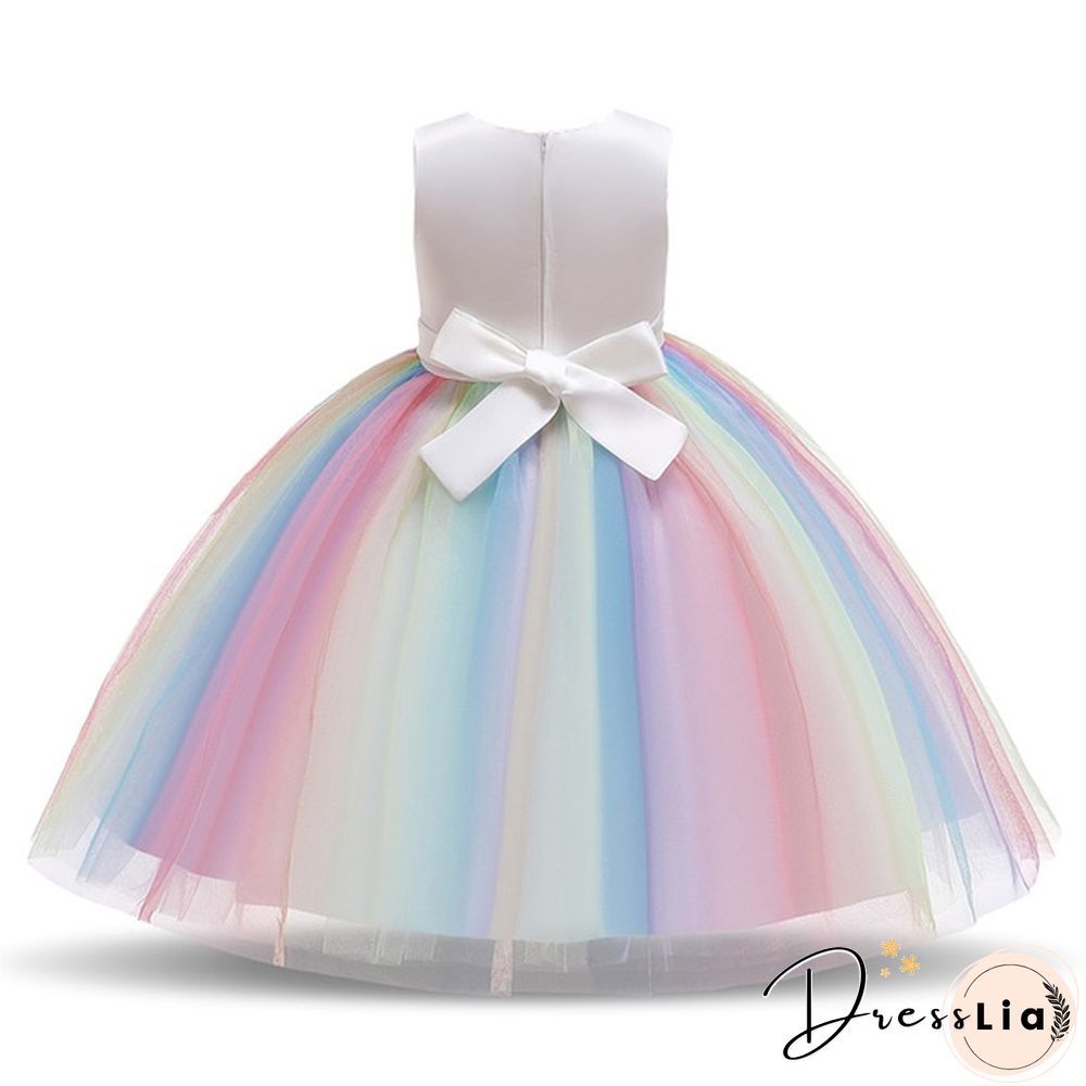 Unicorn Headband Princess Dress Children Summer Outfit kids fancy pony rainbow tulle tutu