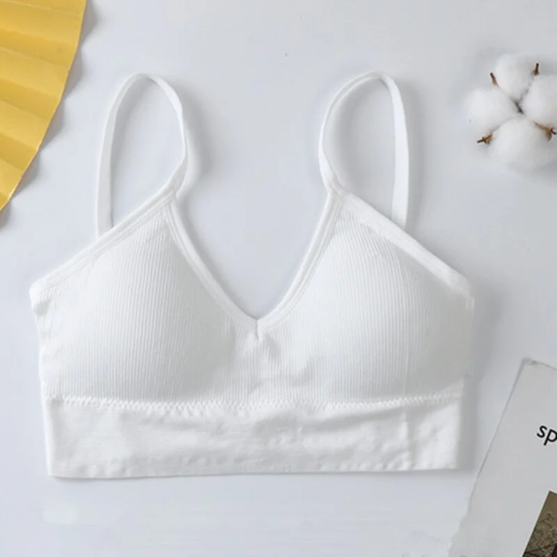 Billionm Seamless Deep V Tube Tops Women's Sports Triangle Cup Crop Top Wireless Padded Thin Camis Bra Top Underwear