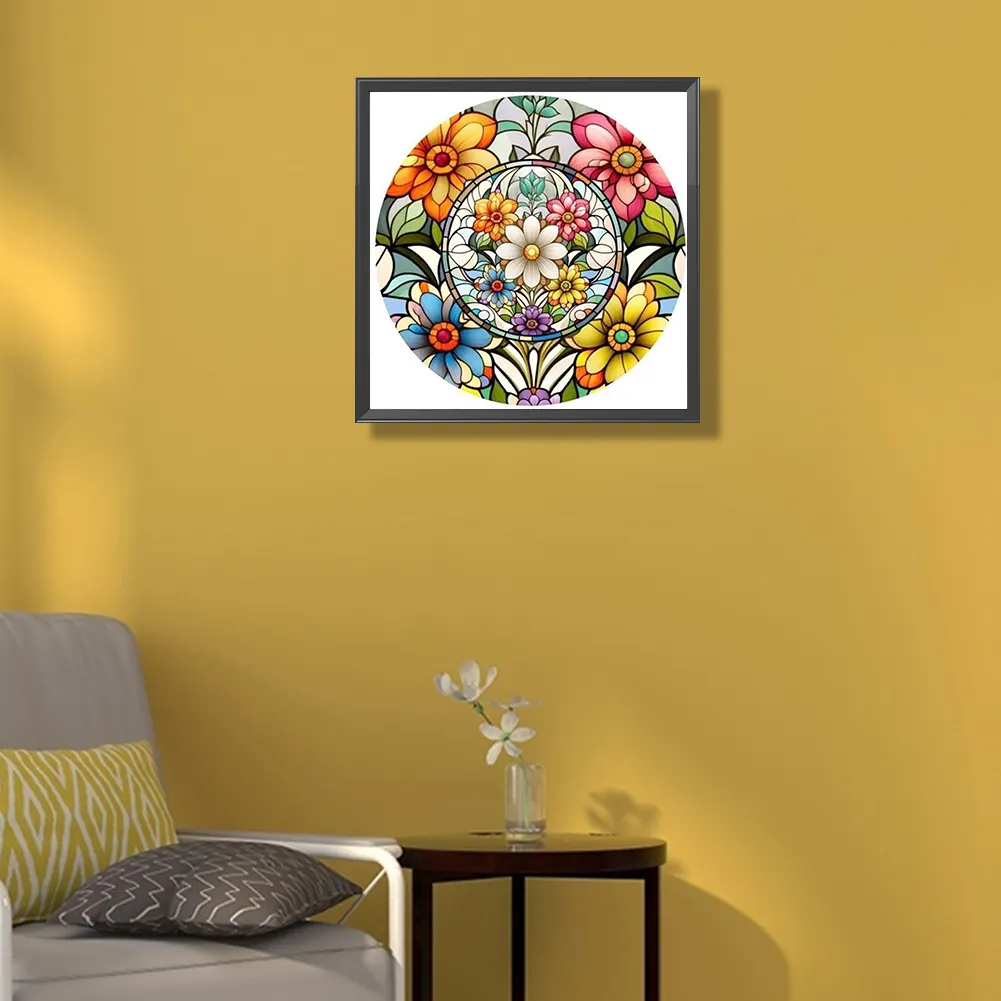 Partial AB Diamond Painting - Full Round Drill - Stained Glass Flower(Canvas|45*45cm)