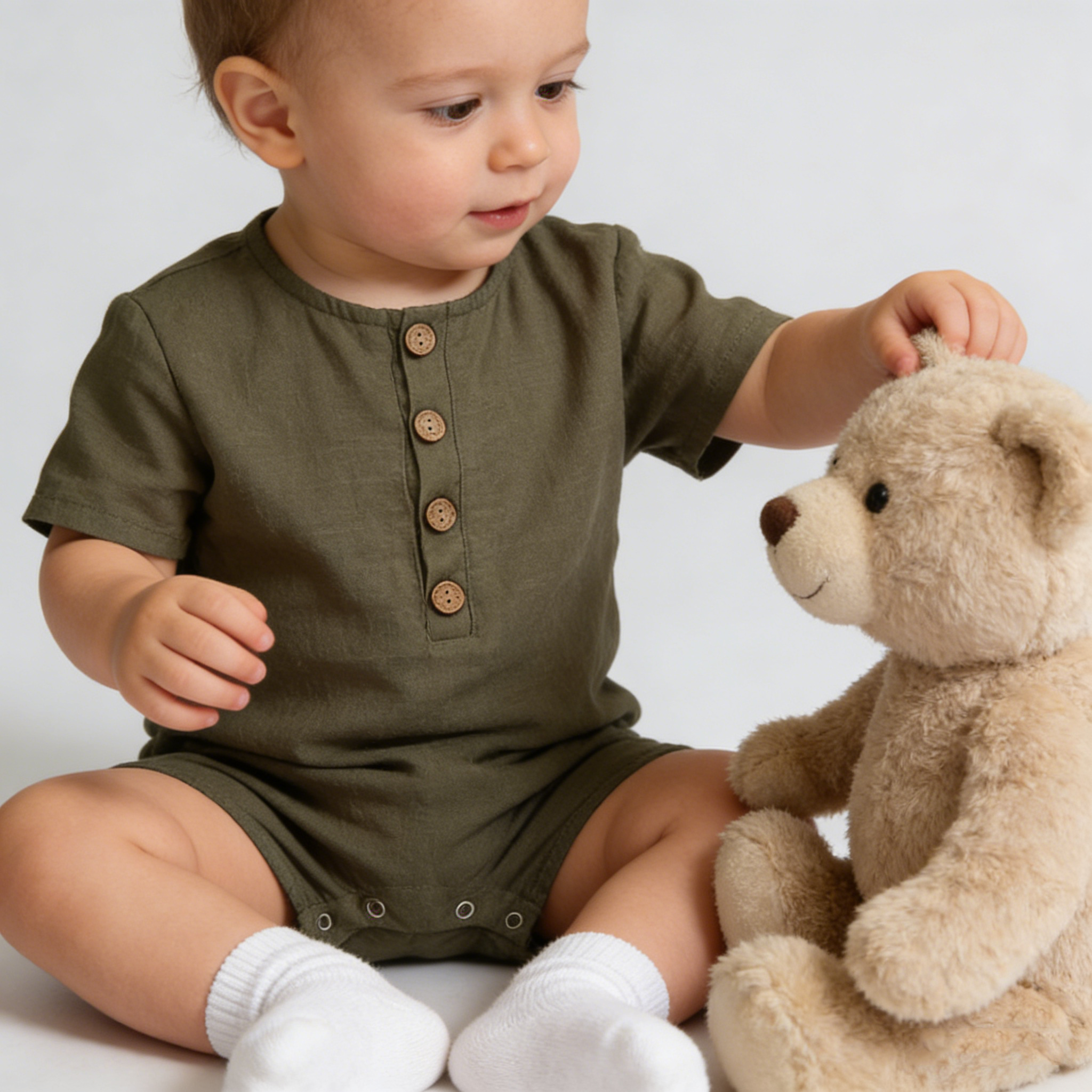 Earthy Minimalist Linen Baby Romper REAL SILK LIFE