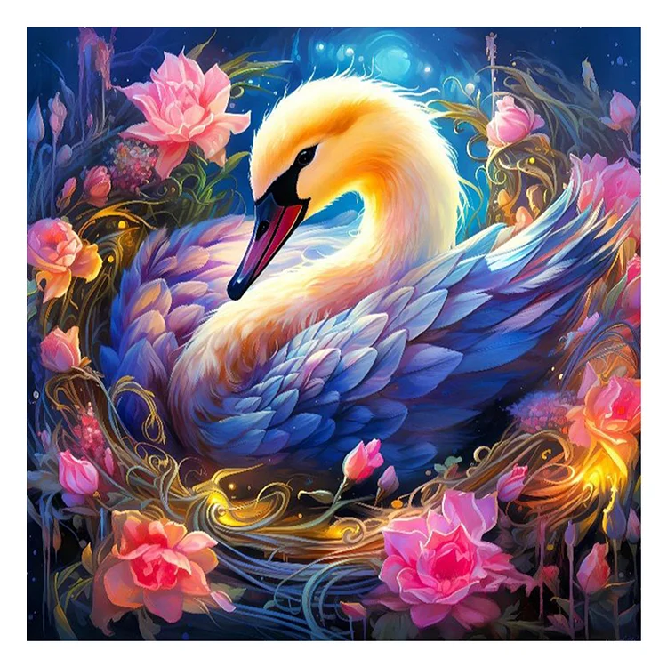 Swan In Flower (40*40CM) Full Round Diamond Painting gbfke