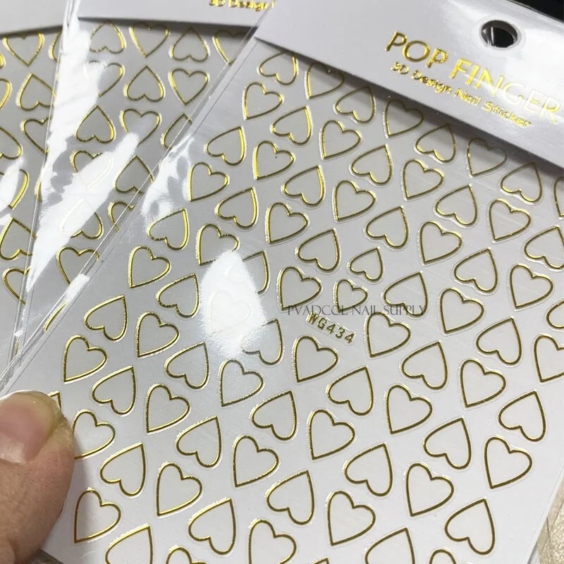 Nail Art 3D Stickers Decals Hearts Gold Manicure Nails Design Adhesive Sticker Wraps Tip Decoration-Nail Inspo