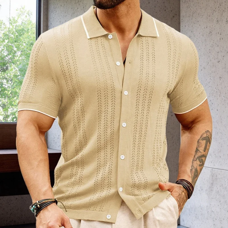 Uveng Uveng Men's New Summer Cardigan Knits Casual Thin Business Knits Solo Shirts SY0007