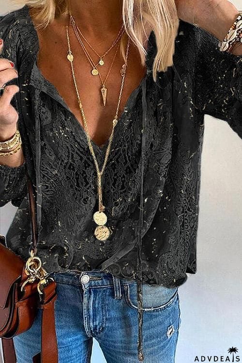 Lace Loose Long Sleeve Blouse