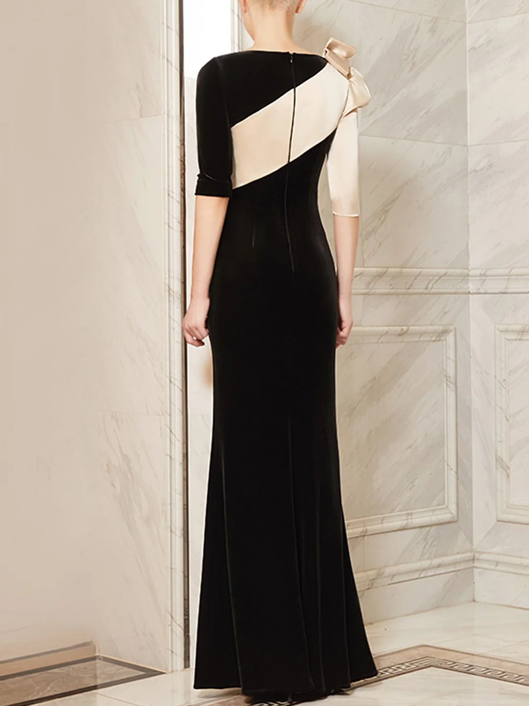 Black Mermaid Prom Elegant Velvet Maxi Dress