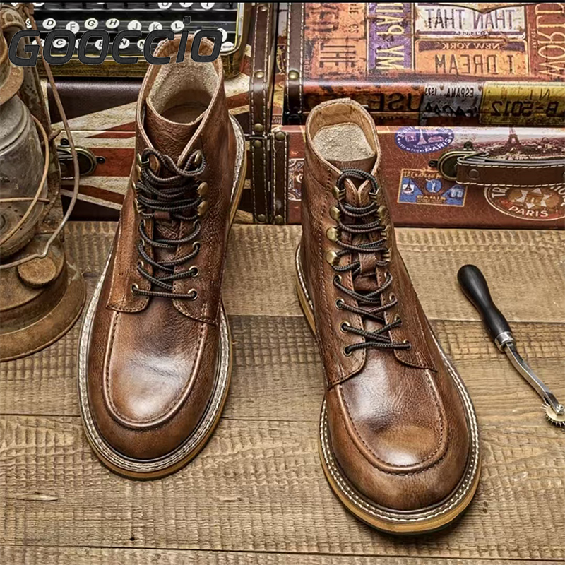 DT192 Retro-Style Cowhide Martin Boots For Men GOOCCIO   