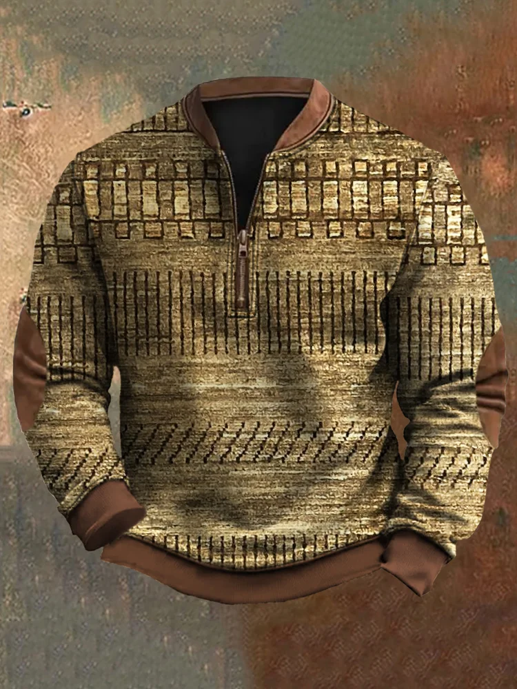Vintage Western Style Men's Zipper Sweatshirt