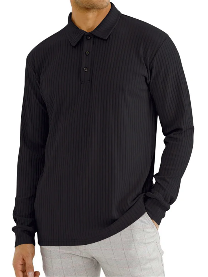 Autumn Men's Classic Solid Color Casual Lapel Button Long-sleeved Men's Men's Temperament Commuter Polo Shirt-Cosfine
