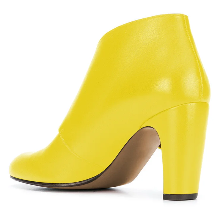 Yellow Buckle Chunky Heel Ankle Booties |FSJ Shoes