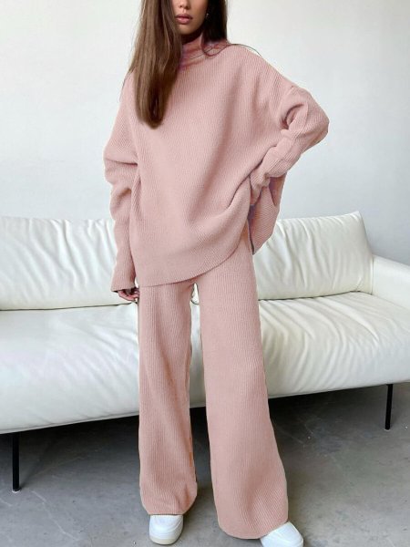 Women's Fashion Casual Light Pink Woolen Suit