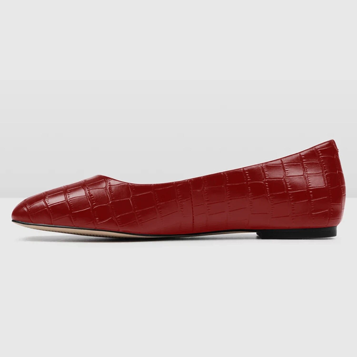 TAAFO Red Crocodile Embossed Women's Ballet Flats Low Heels Square Toe Leather Ladies Casual LargeShoes