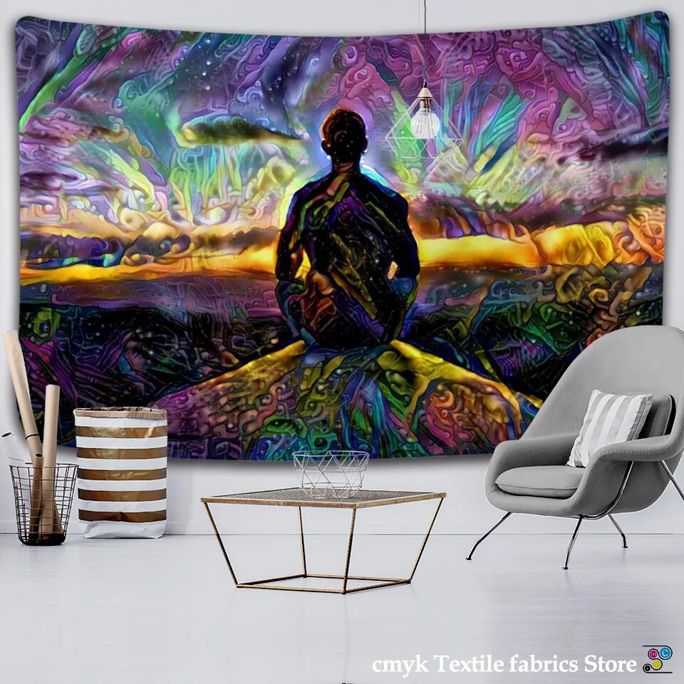 Indian Buddha Statue Meditation 7 Chakra Tapestry Wall Hanging Mandala Tapestries Wall Cloth Psychedelic Yoga Carpet Boho Decor