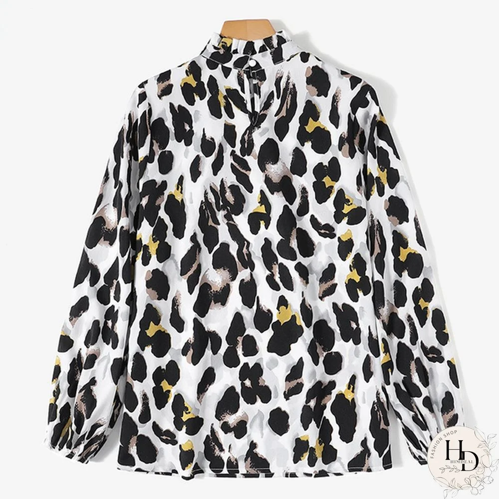 ZANZEA Women Leopard Print Blouse Spring Summer Long Puff Sleeve Tops Casual Loose Turtleneck Oversized