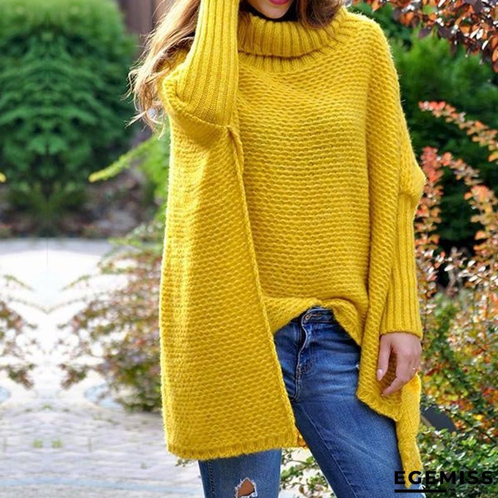 Irregular Solid Color High Neck Sweaters | EGEMISS