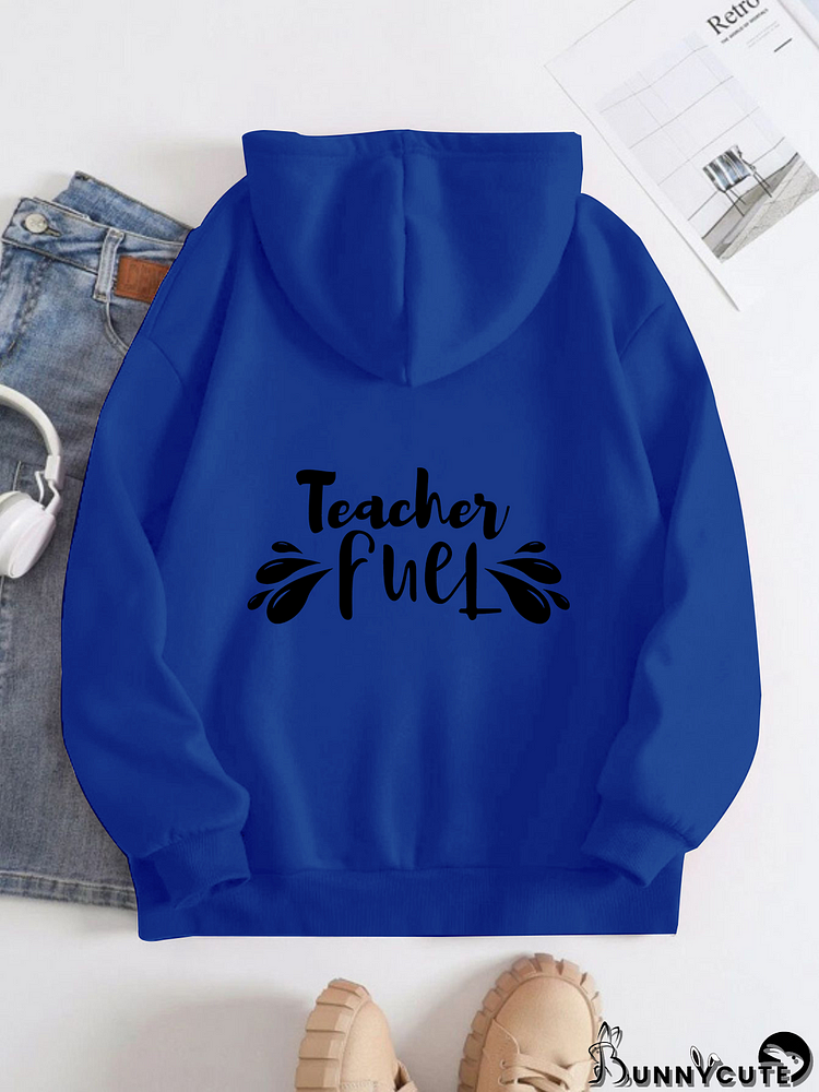 Printed on the Back Kangaroo Pocket Hoodie Long Sleeve for Women Pattern Teacher festival