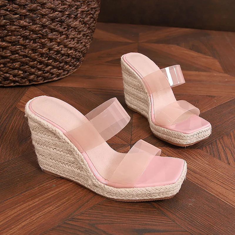 Wongn Wongn Summer Wedge Platform High Heel One-Line Sandals Female Grass Hemp Rope Bottom Large Size Shoes Female