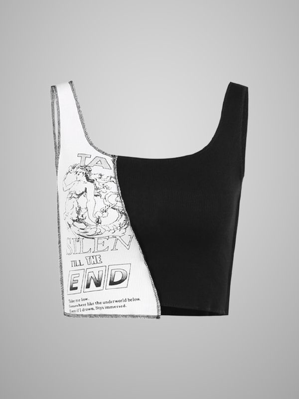 Goth Paneled Color-block Floral-print Spaghetti Vest