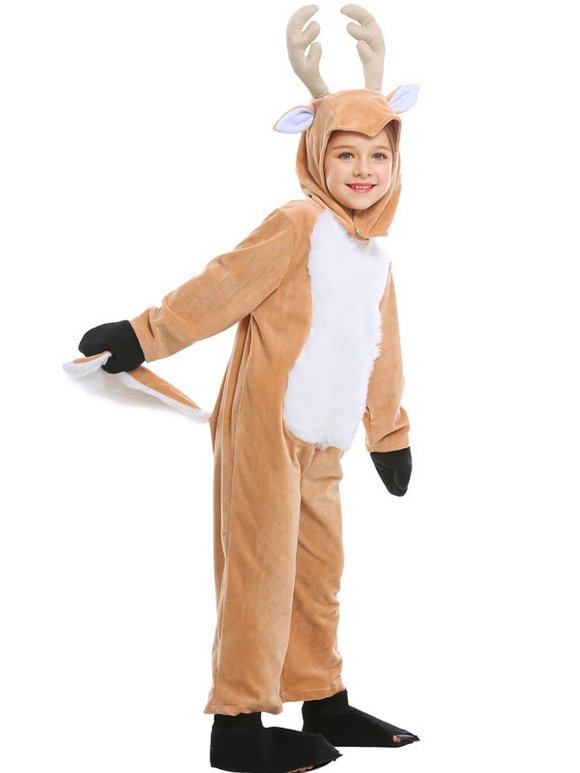 Halloween Costume Kigurumi Pajamas Onesie Reindeer Kids Velour Sleepwear Mascot Animal Costume Novameme