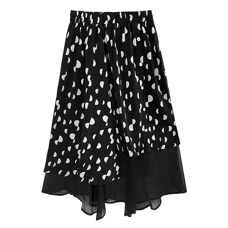 Elegant Polka Dots Asymmetrical Mesh Patchwork Skirt