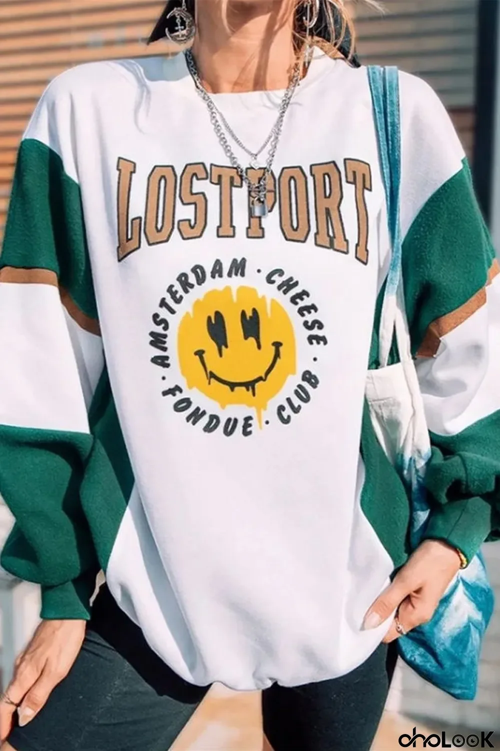 Contrast Color Stitching Casual Sweatshirt