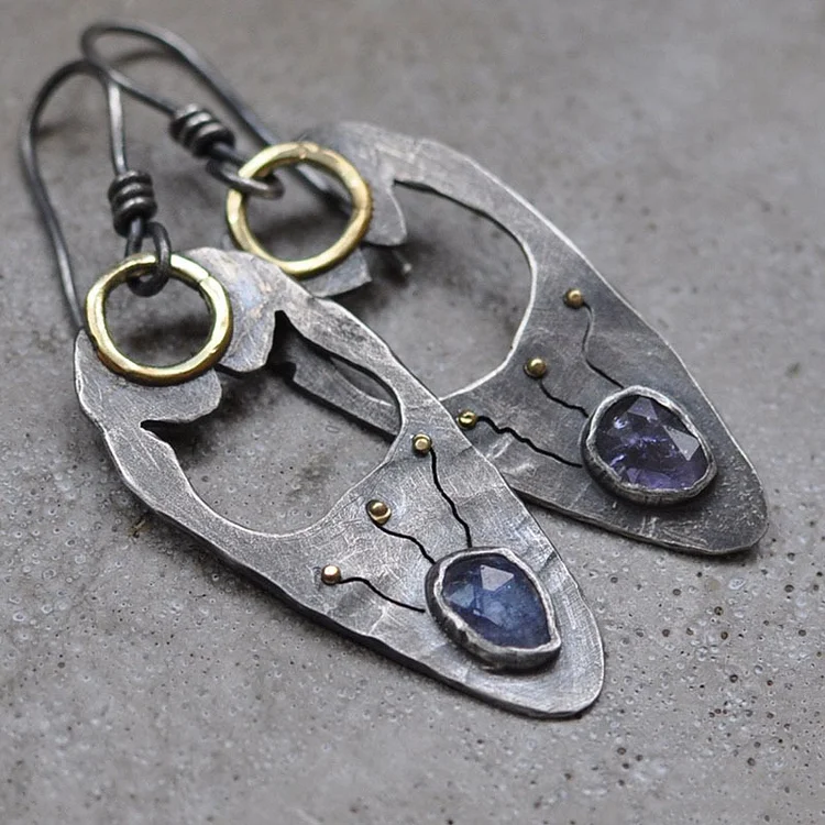 Vintage Hollowed Out Carved Blue Purple Crystal Earrings