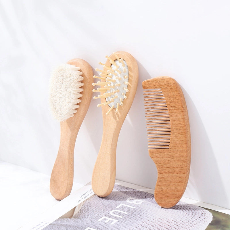 Lotus Baby Wool Bath Brush Children’s Bath Brush Scrub Brush Lotus Air Bag Massage Comb Beech Flat Comb Three-piece Set
