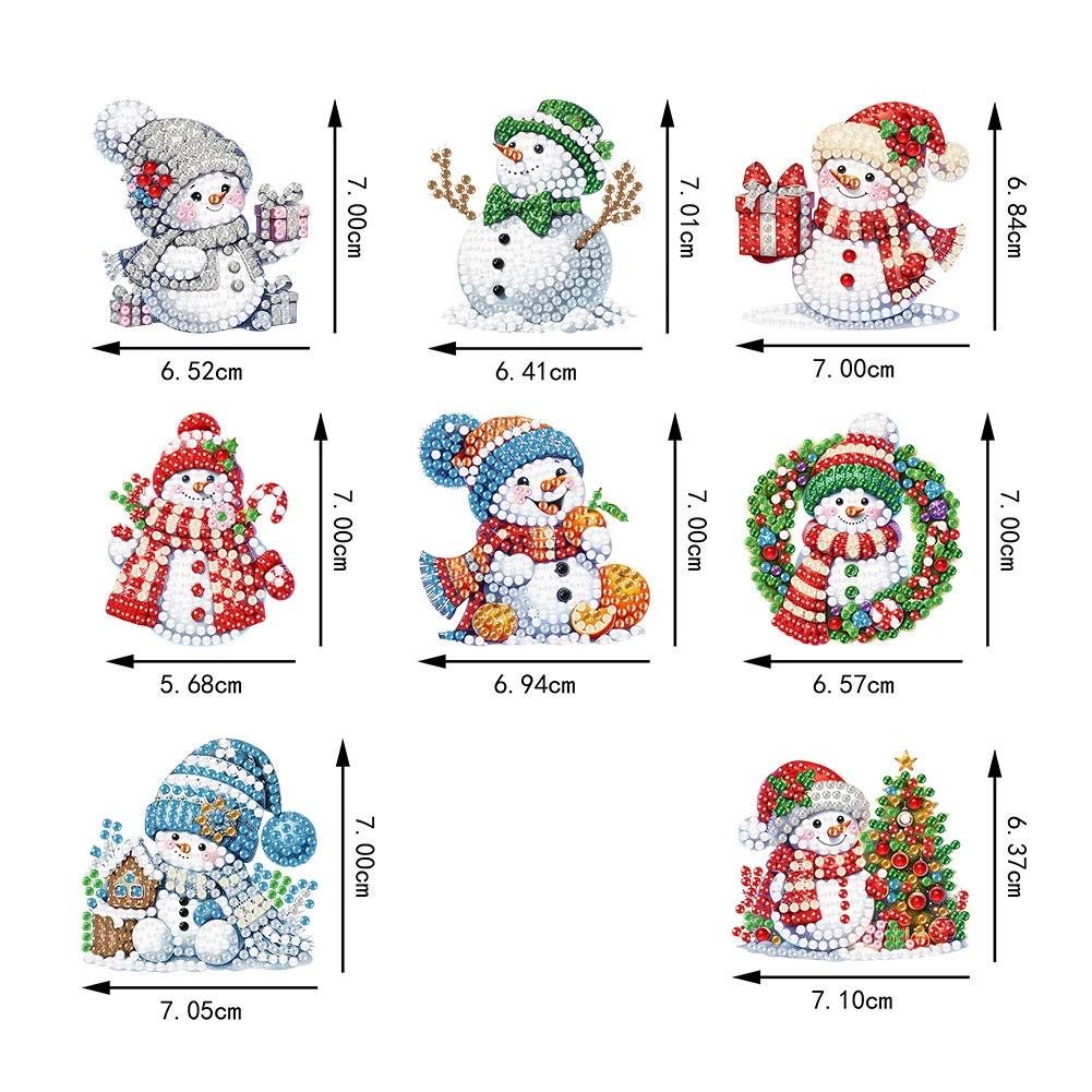 5D DIY 8Pcs Christmas Snowman Diamond Painting Christmas Tree Pendant for Xmas Tree 