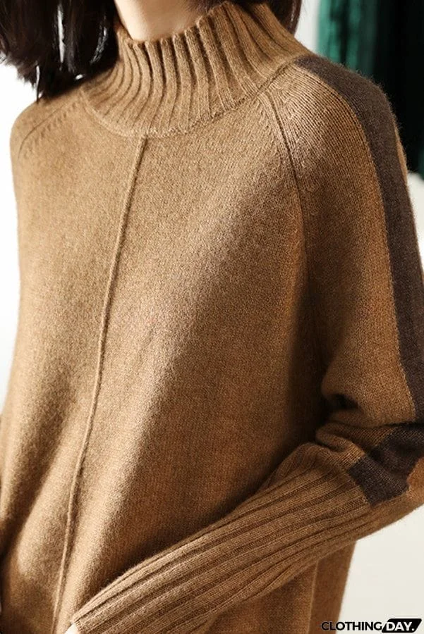 Dbfbdtu Knitted Turtleneck Slit Long Sleeved Mini Dress