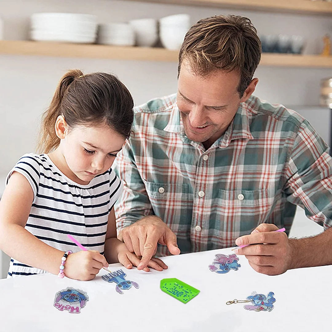 5Pcs Stitch Diamond Painting Keychain, Special Shaped Diamond Art Keychains, DIY Keychain Decoration Pendant Gift for Kids Adults(Double Sided)