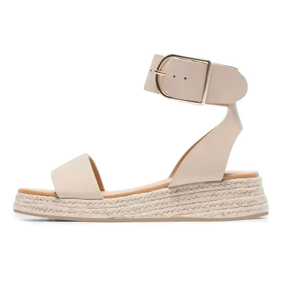 Women's Round Toe Platform Heel Buckle Fastening Strappy Nude Sandals