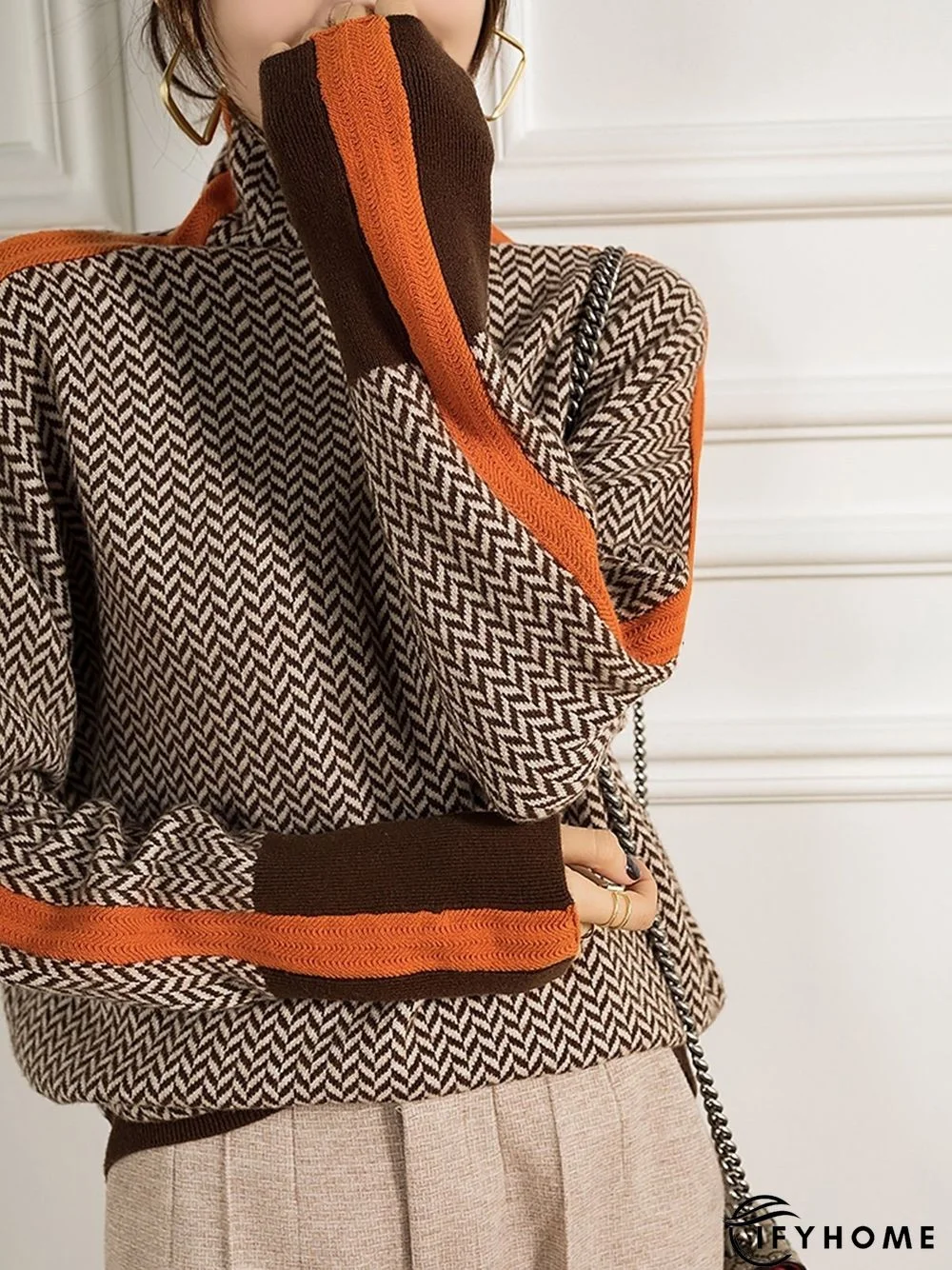 Coffee Long sleeve Turtleneck Daily Regular Fit Sweater | IFYHOME