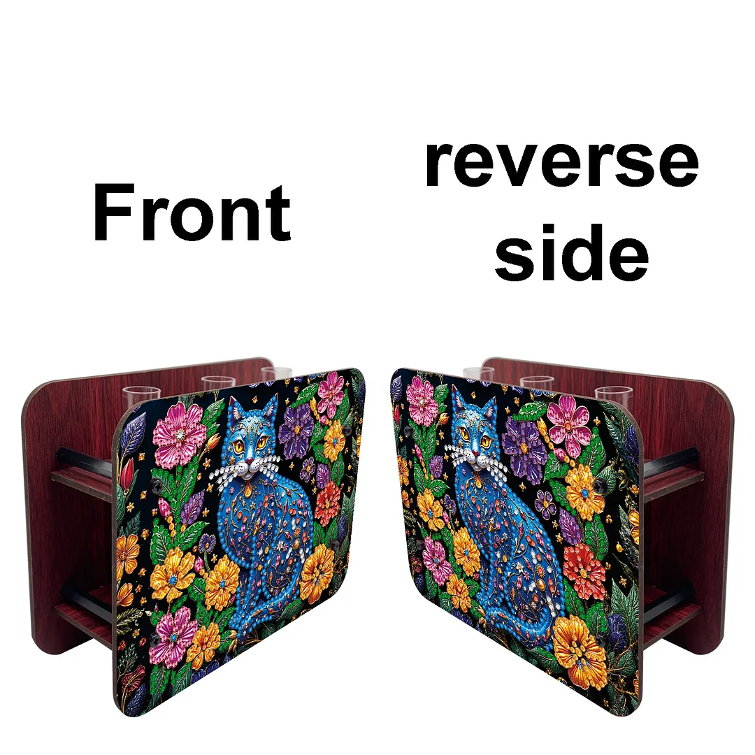 Cat DIY Flower Vase Wooden Double Sided Desktop Diamond Art Kit for Home Decor