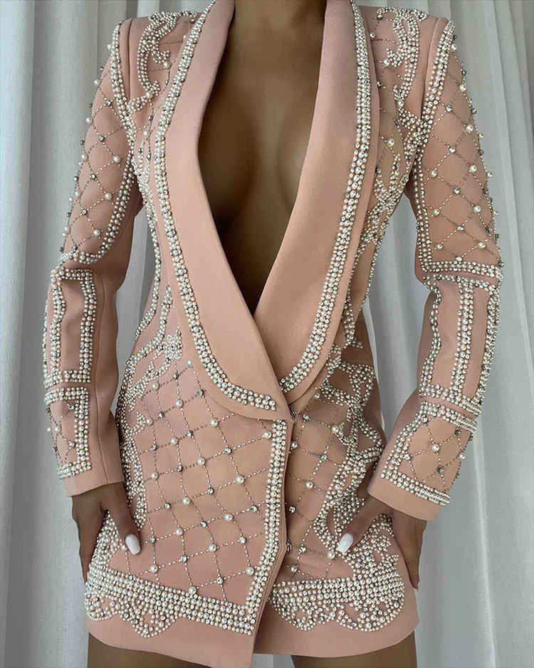 Women's V-neck Pearl Embroidery Dress