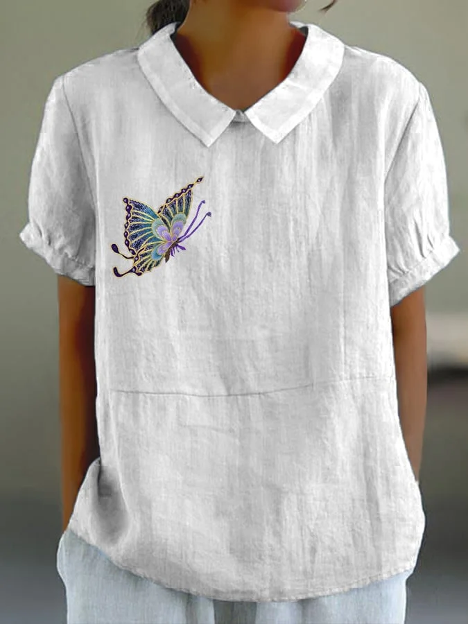 Women's Purple Butterfly Design Casual Top