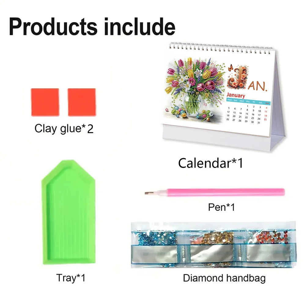 2026 Calendar Diamond Painting Kit DIY Diamond Art Desk Calendar for Home Office