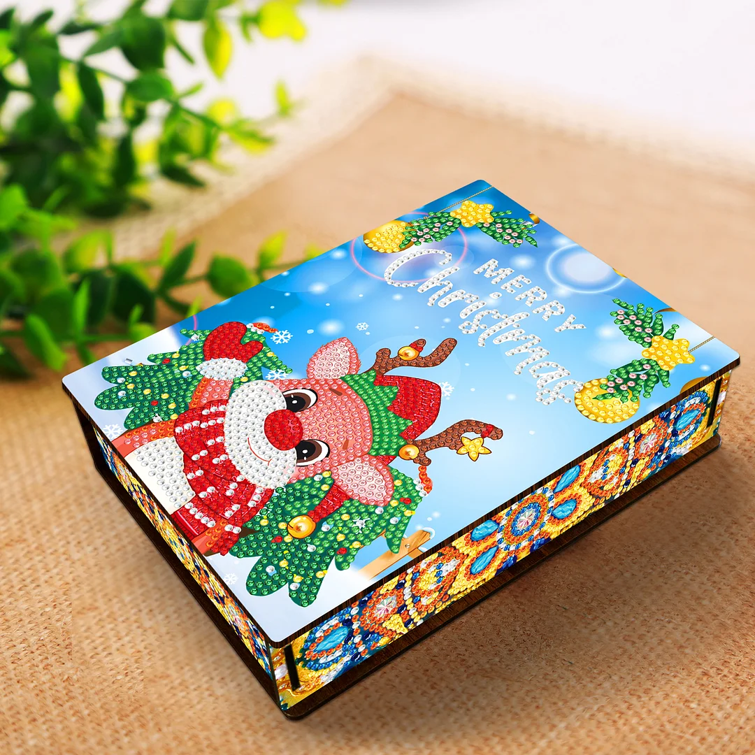 DIY Christmas Diamond Painting Jewelry Storage Box Wood Cartoon Diamond Painting Organizer Case Holder Mosaic Art Kit Handmade Gifts Craft