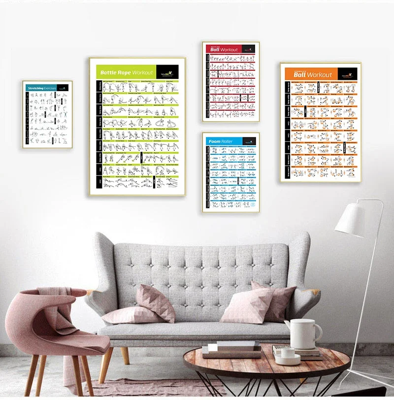 Bodybuilding Gym Sport Fitness Dumbbell Poster Kettlebell Workout Exercise Training Chart Art Wall Poster Print Home Decor