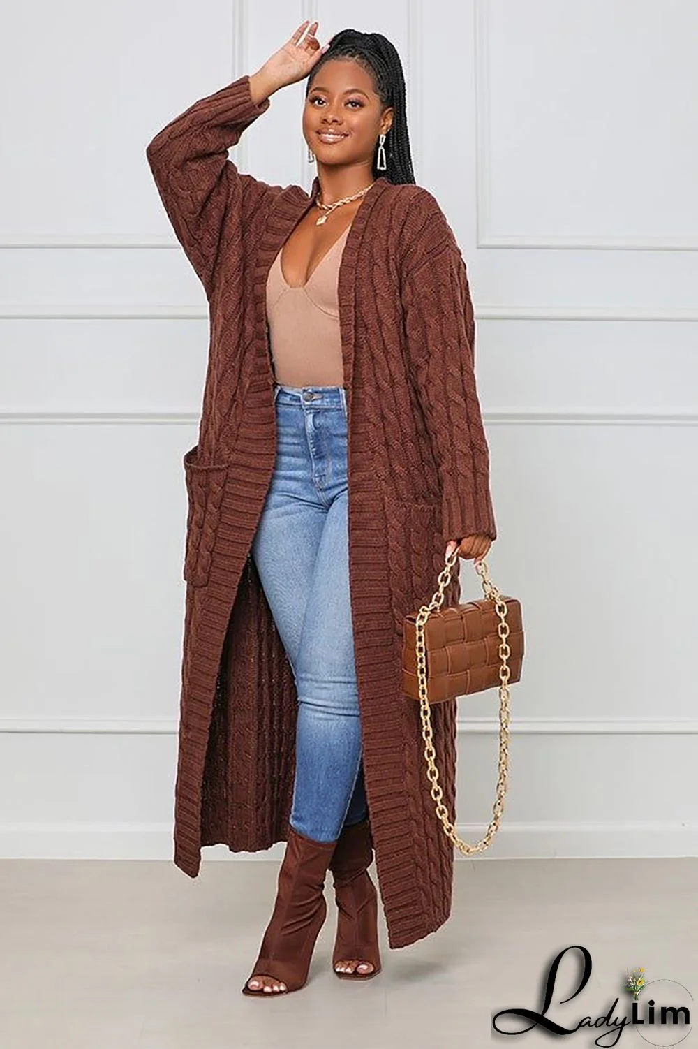 Women Winter Long Sleeve Plush Long Sweater Jacket