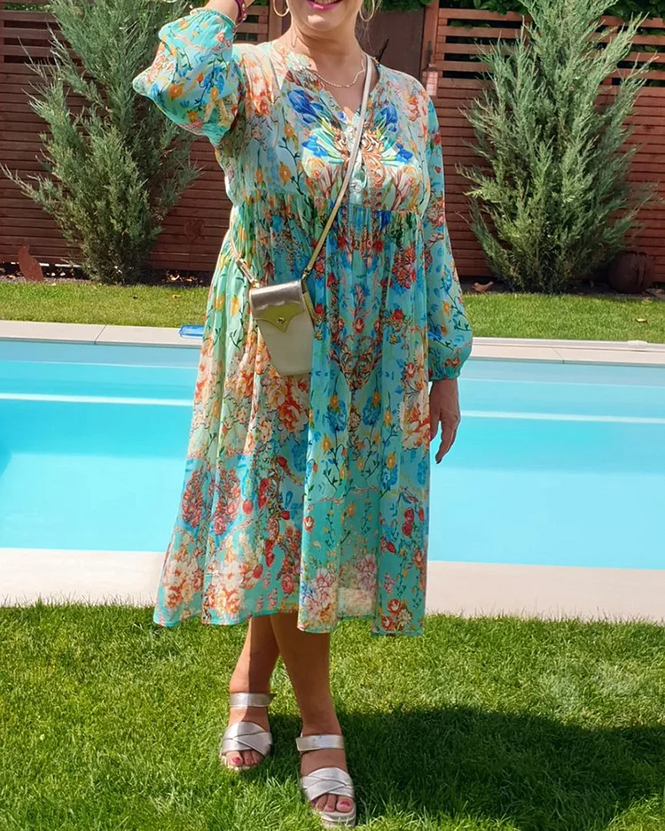 V-Neck Printed Plus Size Dress