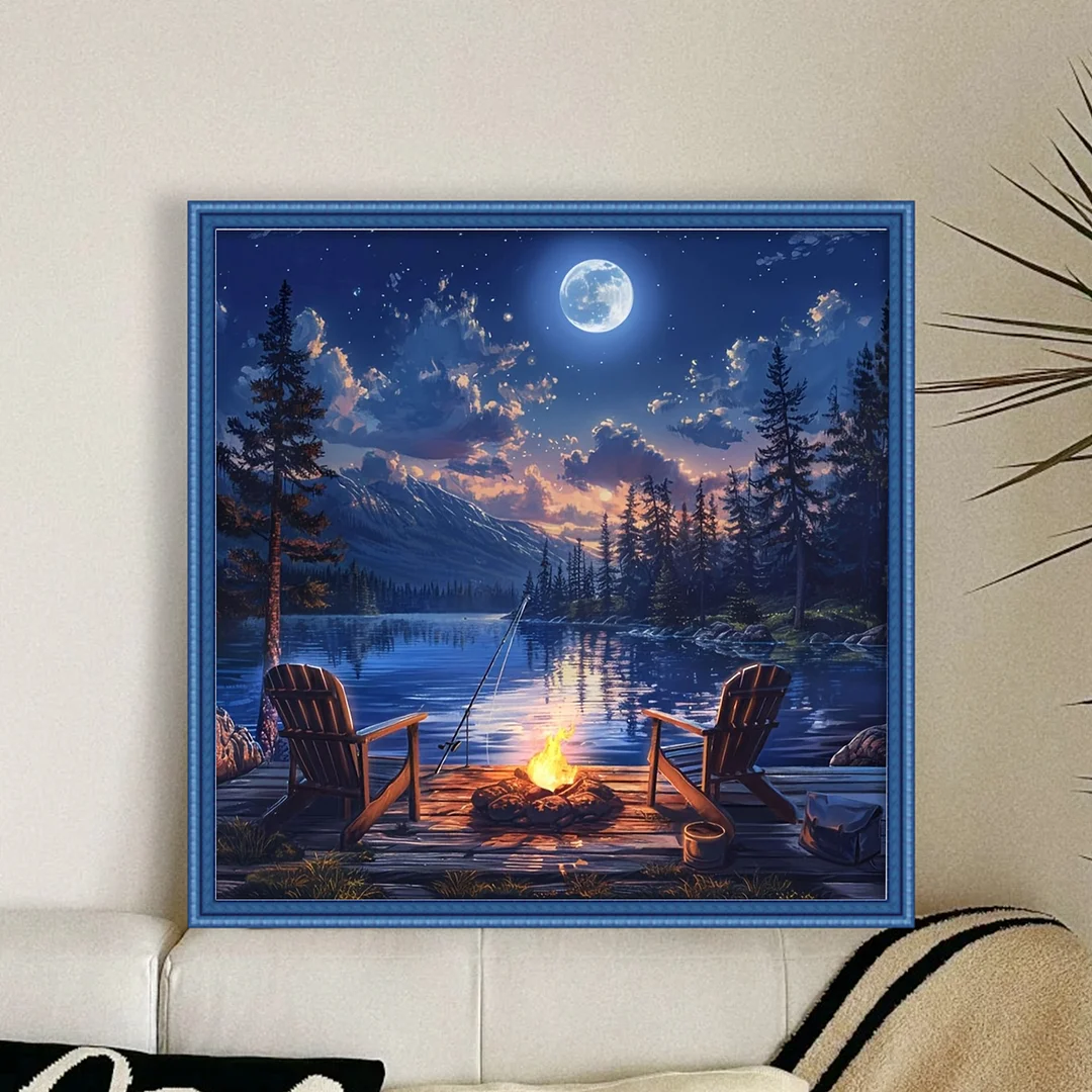 Campfire Castle Full 14CT DIY Counted Cross Stitch Kits for Home Decor 40x40cm