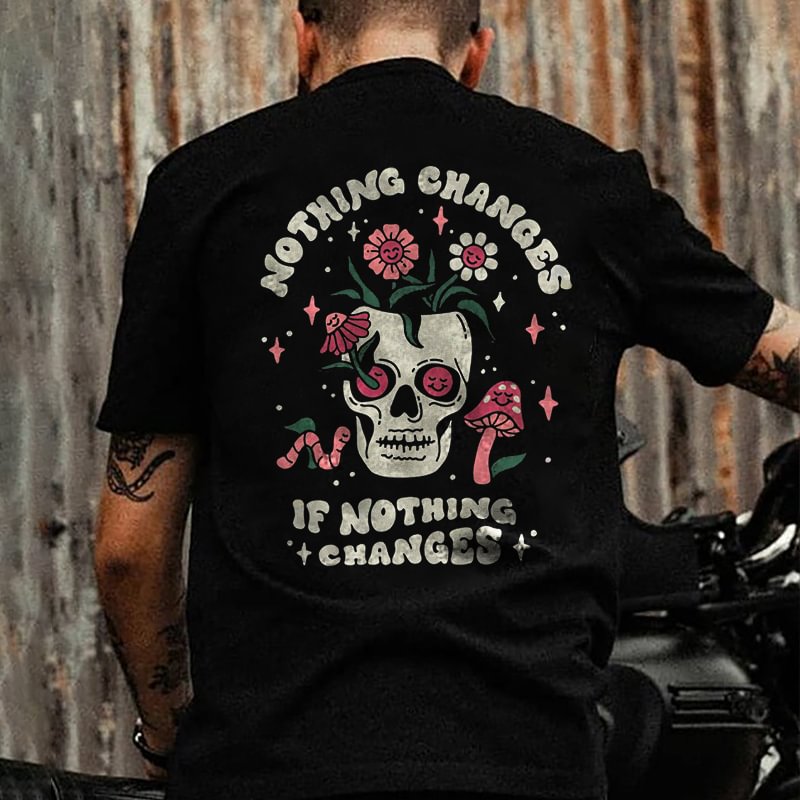 Nothing Changes If Nothing Changes Floral Skull Print Men's T-shirt -  UPRANDY