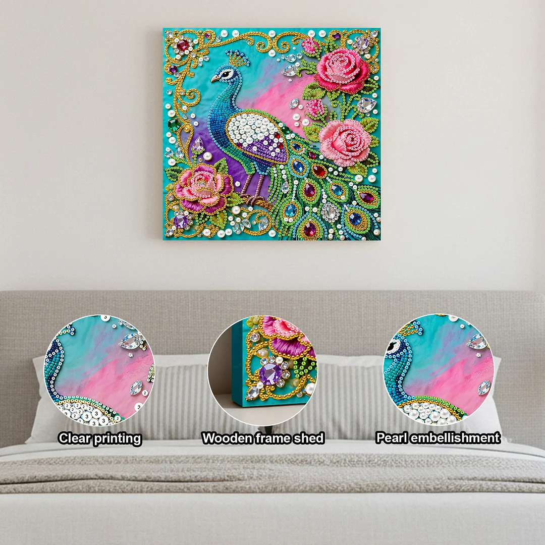 Peacock Art Diamond Painting Kit for Adults Home Decor 25x25cm With Frame